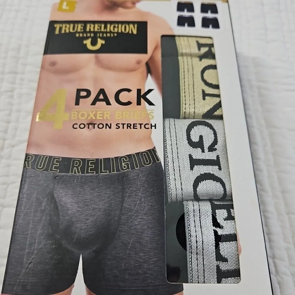True Religion 4 Pack Boxer Briefs L (36-38) Cotton Stretch Stretch Old Money NEW